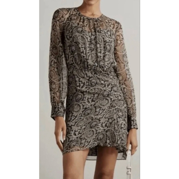 Veronica Beard Palmyra Dress Paisley Print Sheer Long Sleeve Ruched Mini Size 6 - Picture 3 of 7